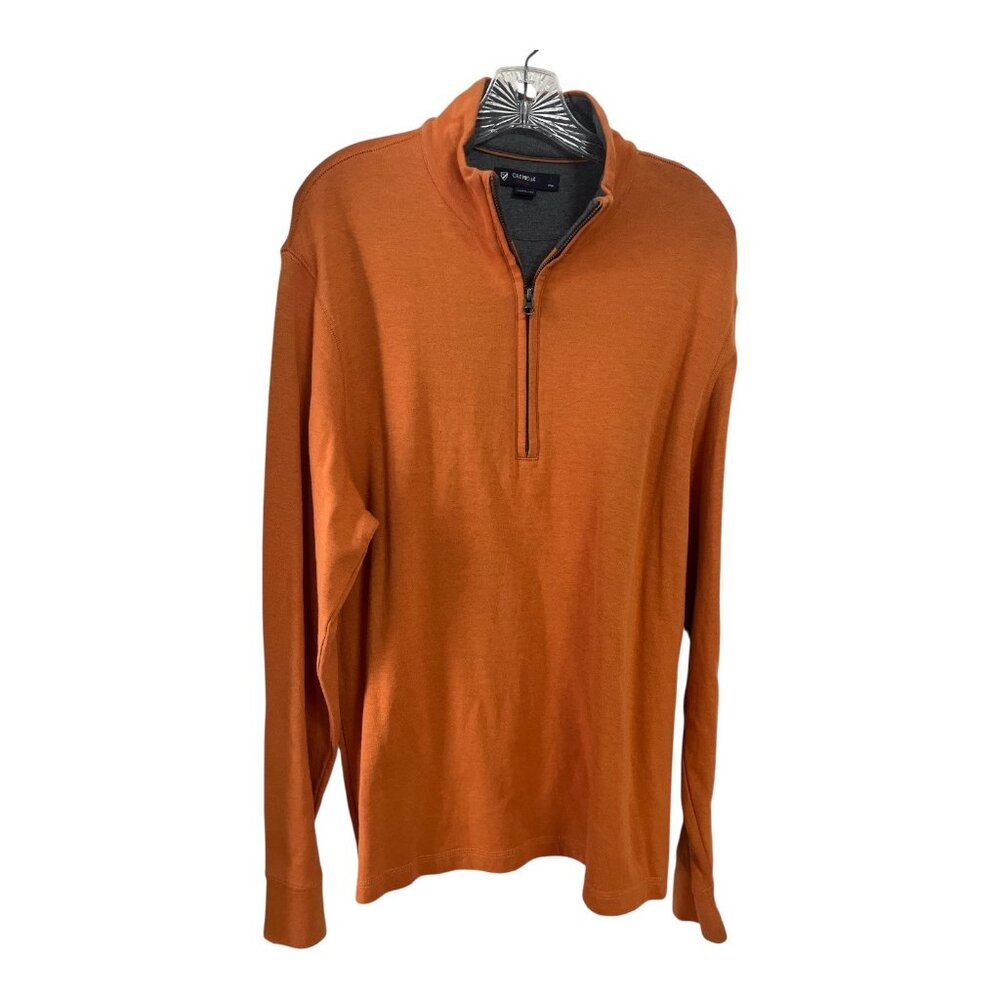 Cremeux Classics Men’s Quarter-Zip Pullover – Burnt Orange – Size L – Cotton Ble